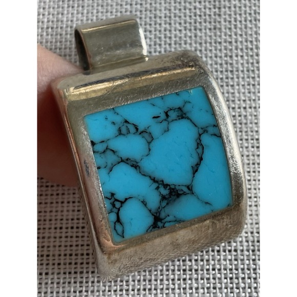 Taxco Jewelry - Vintage Taxco Mexico Sterling Silver Turquoise Pendant 16g ESTATE jewelry